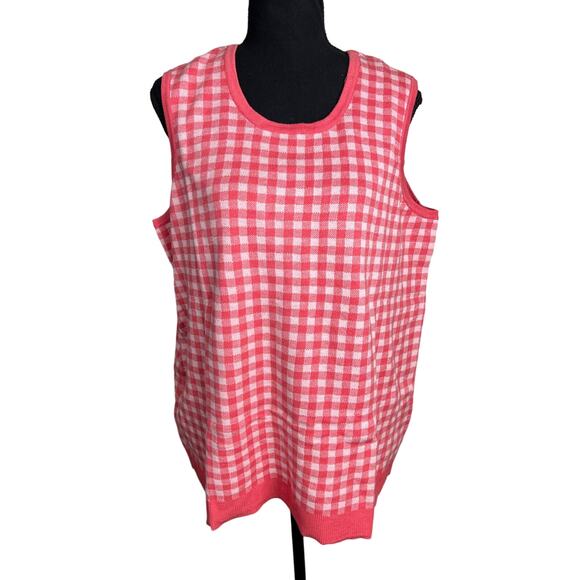 Isaac Mizrahi Live! Gingham Jacquard Sweater Tank CORAL NWOT SIZE XL - Picture 2 of 7